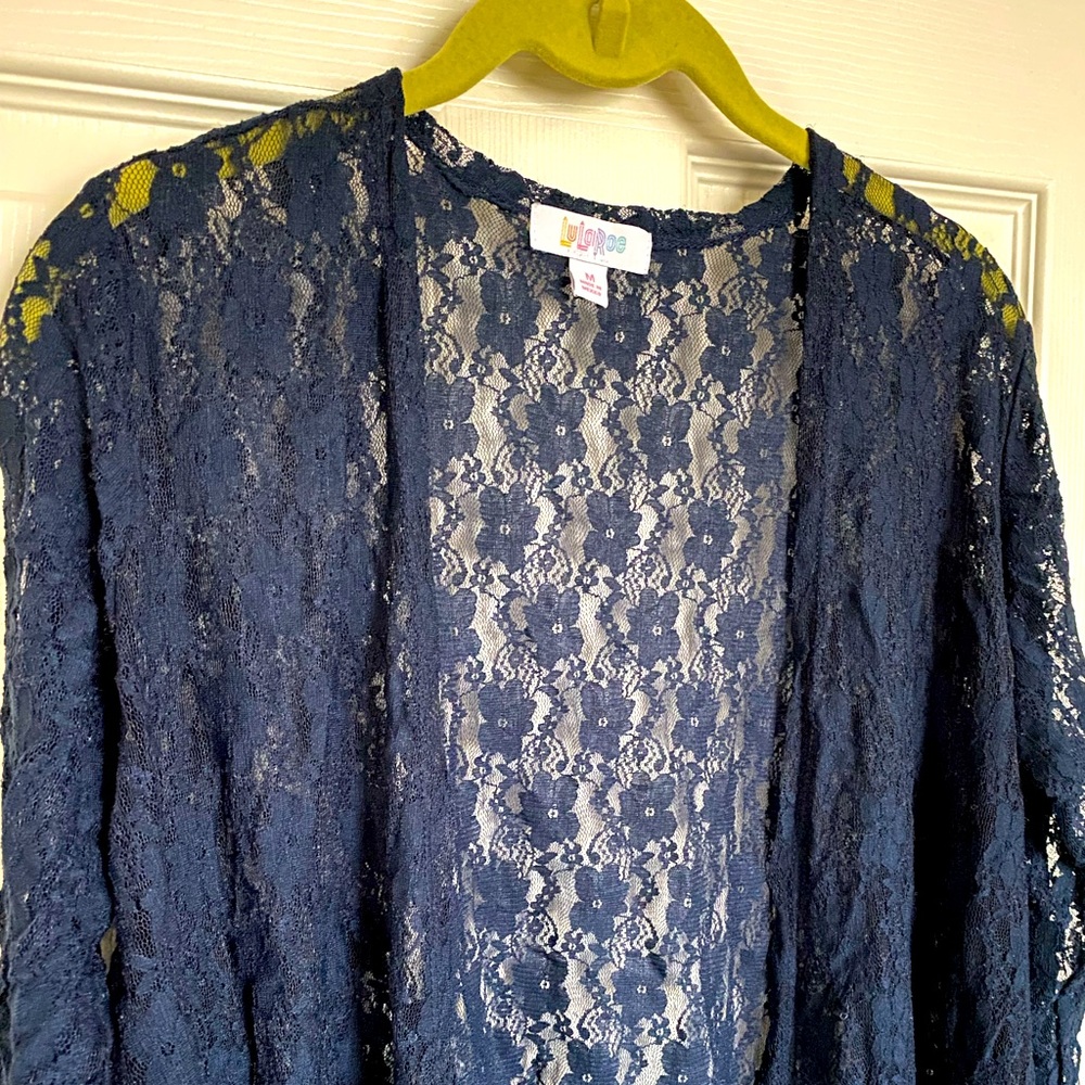 Lularoe Sarah Duster Cardigan - navy blue lace